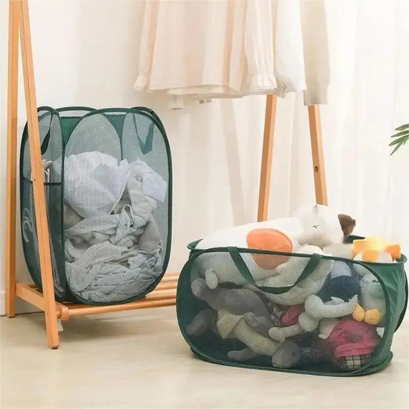 1pc Handy Laundry Mesh Popup Hamper, Foldable Lightweight Basket For Washing, Durable Clothing Storage Peaceful Pleasures Health and Wellness
