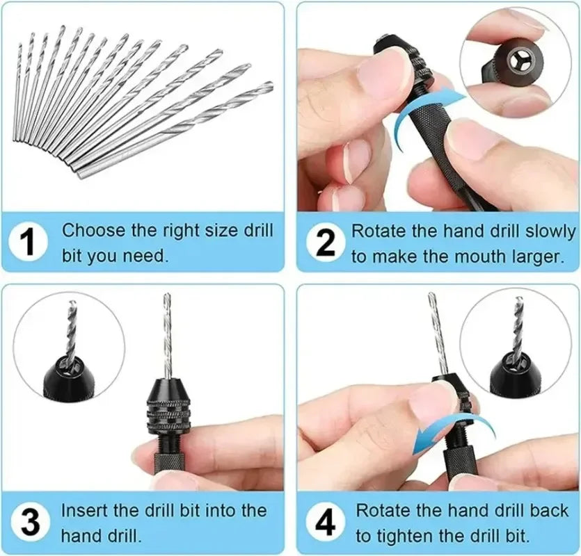 Mini Hand Drill Set | 10-Pc Twist Bits for Wood & Craft DIY