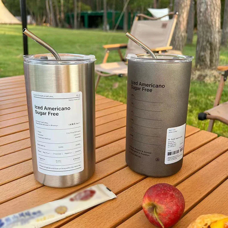 600ml Vacuum Insulated Coffee Mug – Stainless Steel with Straw