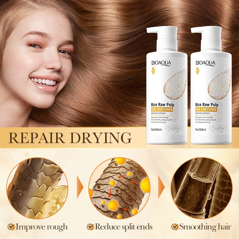 500ml Rice Conditioner Deeply Repairs Damaged Hair, Controls Oil Moisturizes, Leaves Hair Volumizing, Smooth, Shiny, And Elastic Peaceful Pleasures Health and Wellness