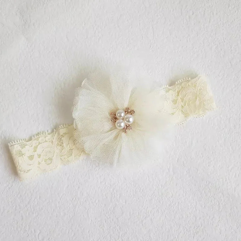 Cute Pearl Bows Baby Headband Socks Set Non Slip Cotton Sock Lace Flower Newborn Hair Band Turban Girl Hair Accessories Peaceful Pleasures Health and Wellness