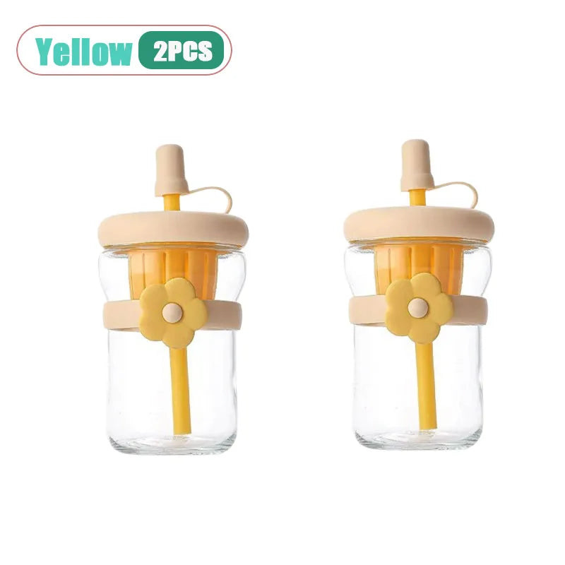500ml Glass Cold Brew Cup with Straw & Tea Infuser – Floral