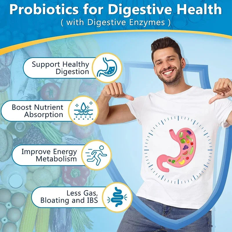 Organic Digestive Enzyme Probiotic Capsules Prebiotic Nutrition Digestion and Gut Health, Immunity, Suitable for Adults and Men Peaceful Pleasures Health and Wellness