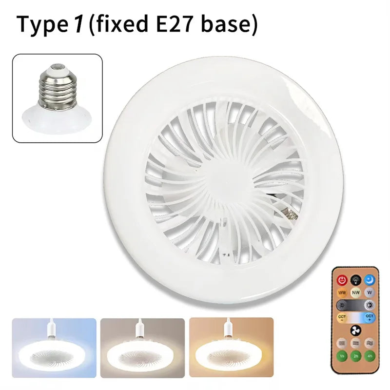 Modern Indoor 30W Ceiling Fan Lamp 360°Rotating with Remote Control E27 Living Room Bedroom Lighting LED Decorative Lights 2in1 Peaceful Pleasures Health and Wellness L0693-19CM-F