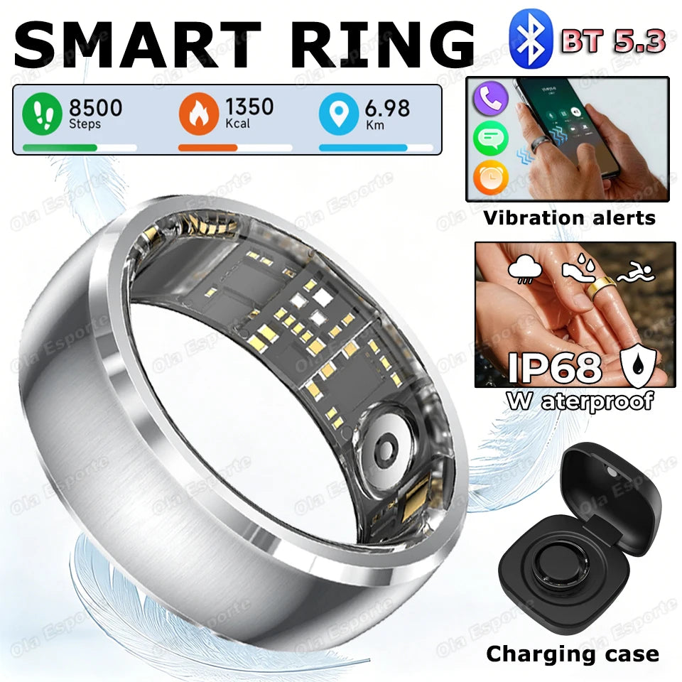 Fashion Smart Ring Men Women, Heart Rate Blood Oxygen and Sleep Monitor Smartring IP68 & 5ATM Waterproof, Multi-sport Mode Ring Peaceful Pleasures Health and Wellness ProSilver 11