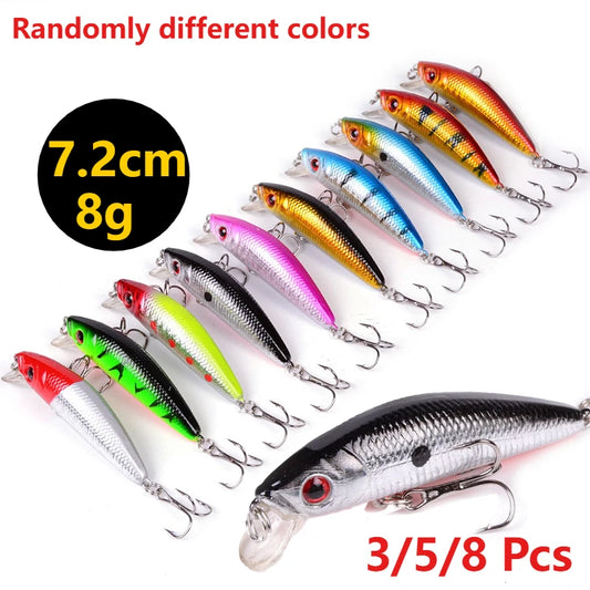 2026 Outdoor Fishing Tackle New 3/5/8Pcs Random Minnow Lure, 7.2CM 8G Bionic Bait Double Hooks Peaceful Pleasures Health and Wellness