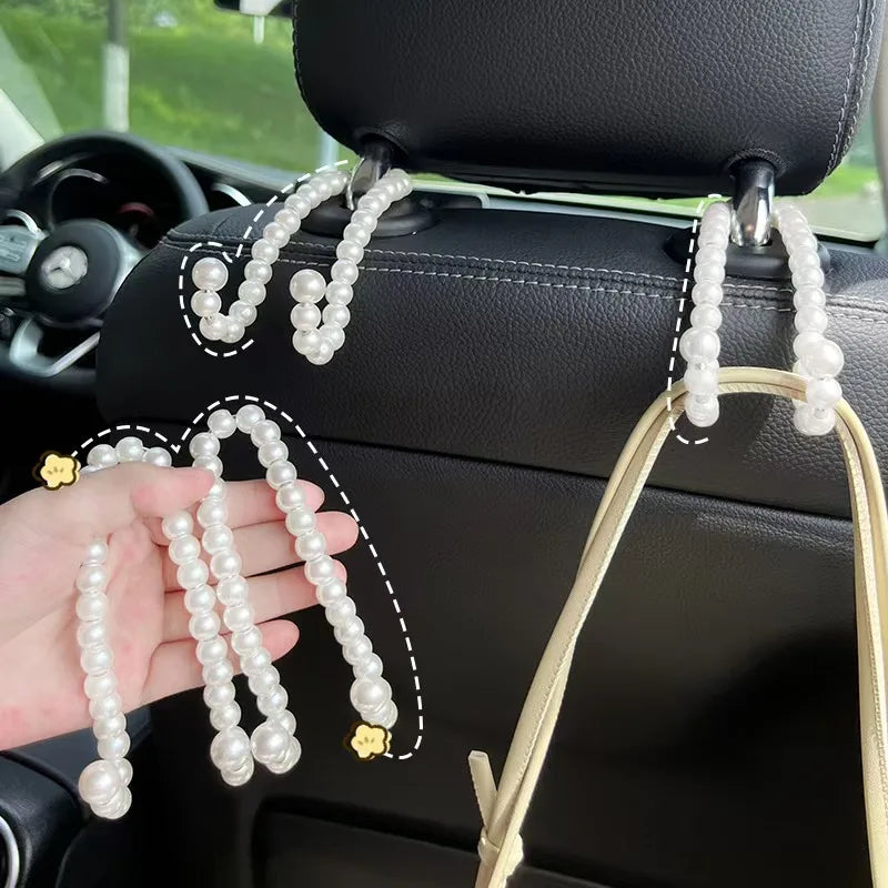 Creative Stylish Pearl Car Seat Hook Elegant Backrest Organizer Multifunctional Car Mounted Hook Women Car Decor Accessories Peaceful Pleasures Health and Wellness