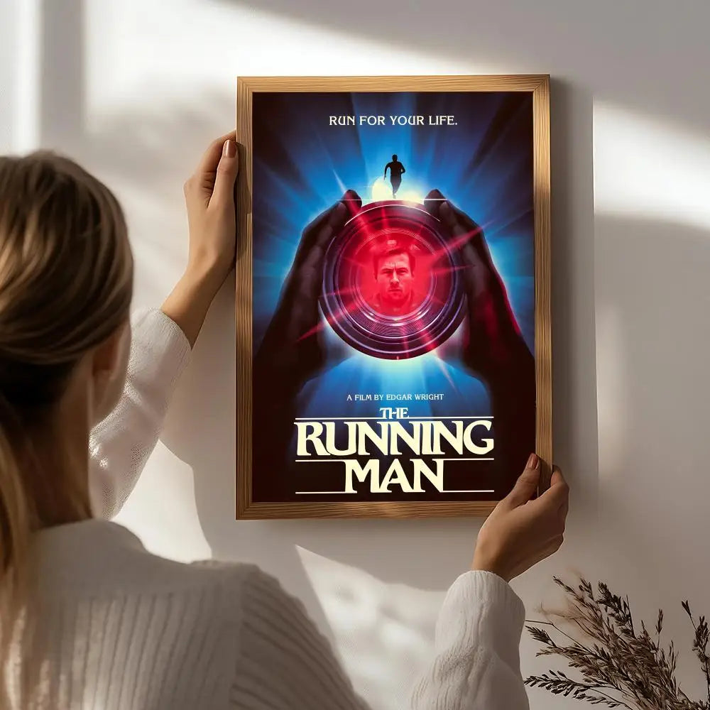 Movie T-The Running Man Poster HD Self Adhesive Waterproof Wall Art Ideal for Home Office Dorm Bedroom Great Gift Peaceful Pleasures Health and Wellness White5 40X50cmNoframe