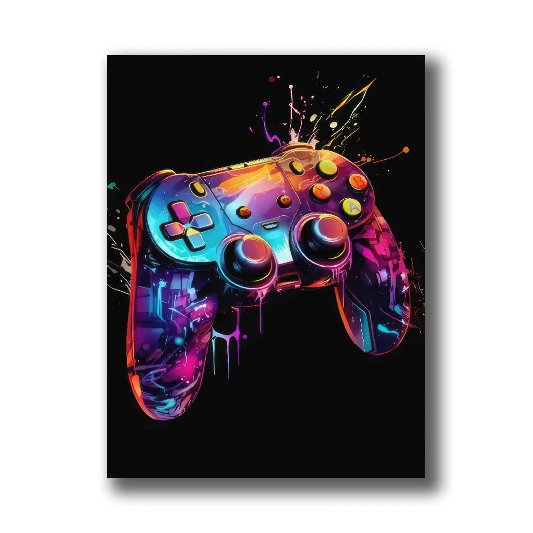 Neon Gaming Canvas Wall Art | Gamepad & Character Poster
