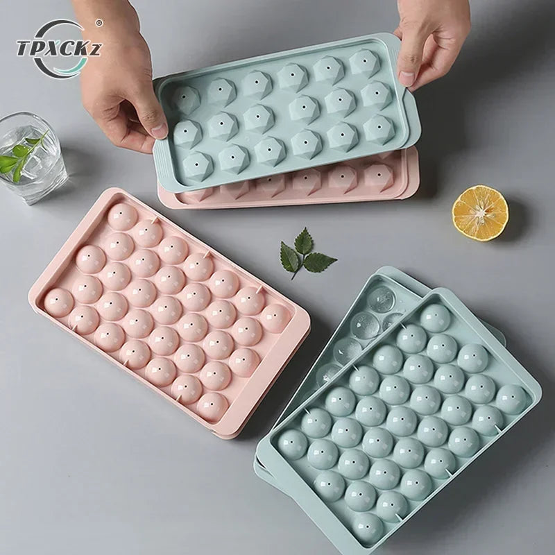 3D Round Ice Cube Tray With Lid Plastic Diamond Spherical Style Ice Mold DIY Mould Ice Ball Maker Kitchen Tools ice cube mold Peaceful Pleasures Health and Wellness