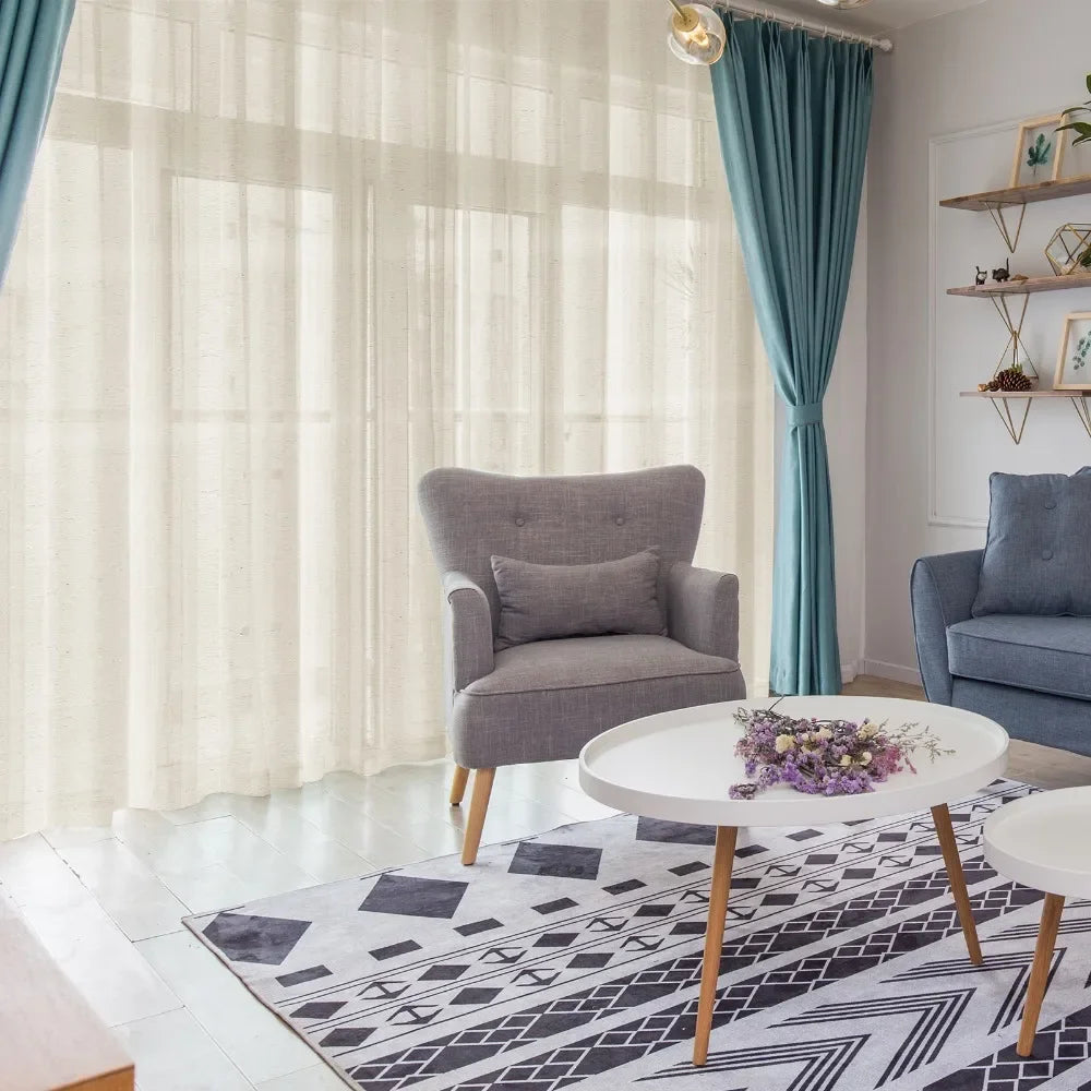 Linen Curtains 160cm/240cm Length for Living Room Bedroom Rod Pocket Light Filtering Semi Window Curtain Boho Farmhouse Drapes Peaceful Pleasures Health and Wellness