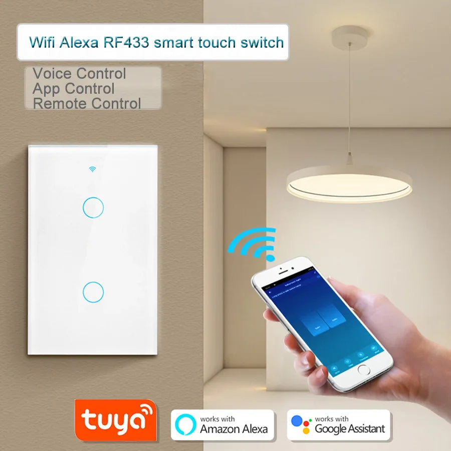 Tuya WiFi Smart Wall Switch 1/2/3 Gang No Neutral | Alexa