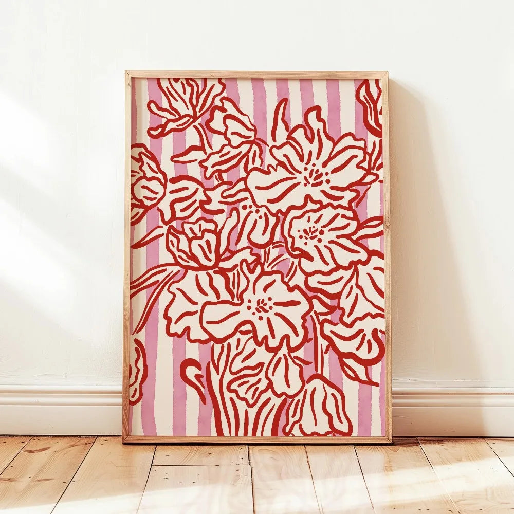 Retro Beige Floral Canvas Wall Art | Unframed Plant Print
