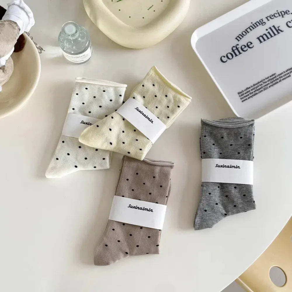 Women's Polka Dot Mid-Tube Socks – Breathable Cotton Summer