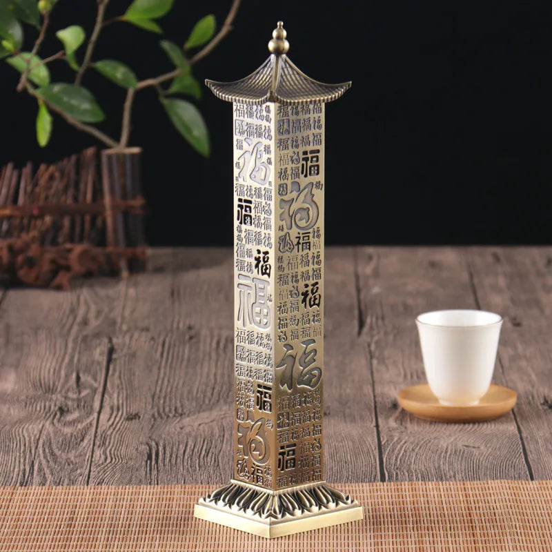 Large Vertical Column Incense Burner | Heart Sutra Zinc Alloy Incense Burner Peaceful Pleasures Health and Wellness