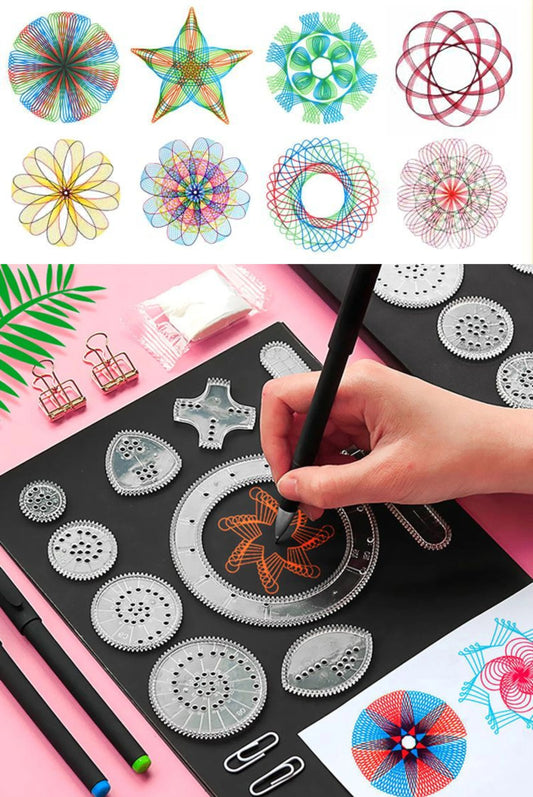 Spirograph Interlocking Gears Wheels Geometric Template Ruler Drawing Peaceful Pleasures Health and Wellness