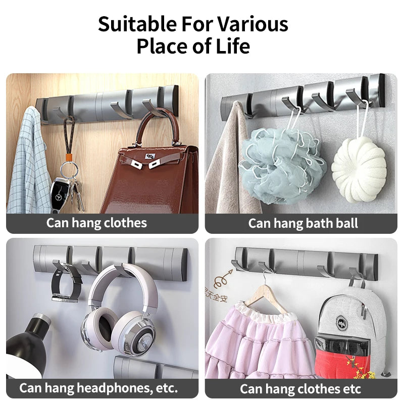 YUNJIEYA 6-Hook Folding Wall Hook Rack – Bathroom & Kitchen