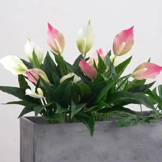 Yannew 4pcs UV Resistant Artificial Spathiphyllum Silk Flowers