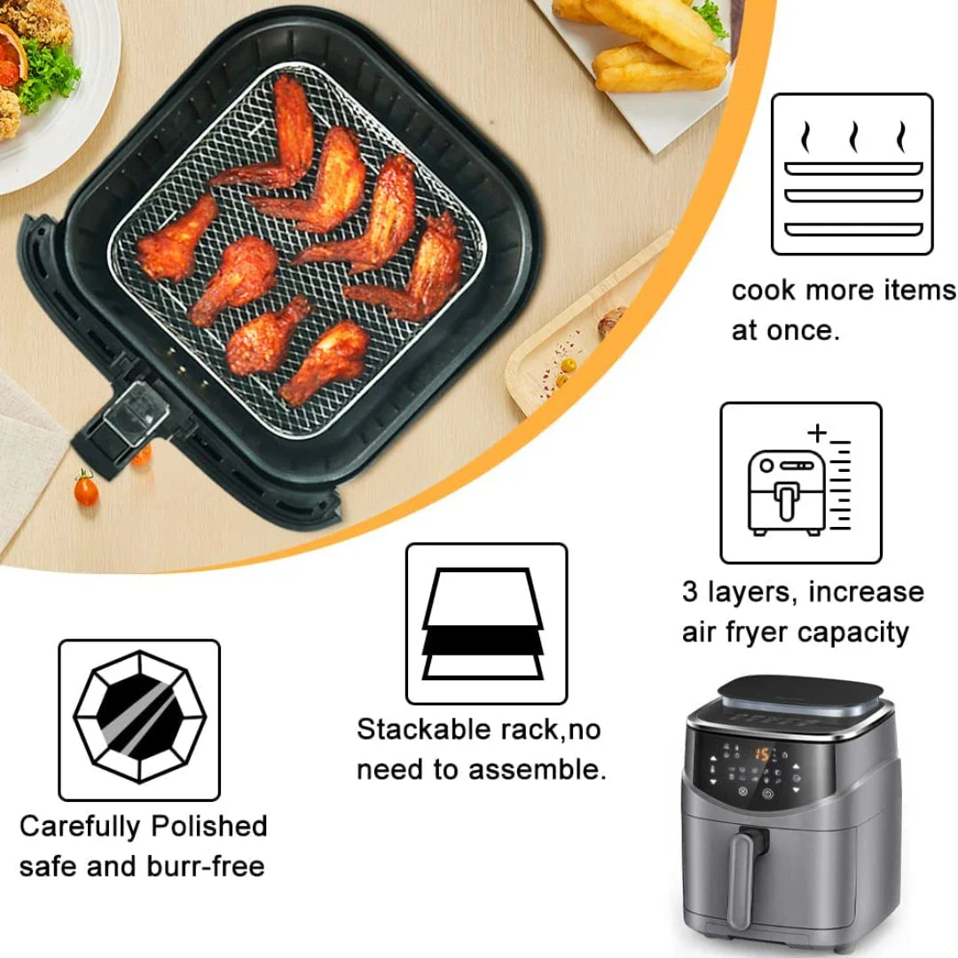 3-Layer Stainless Steel Air Fryer Rack | Stackable Grill & Dry Grid