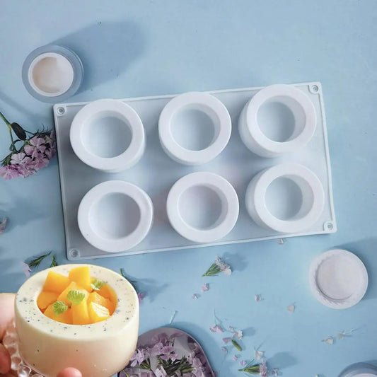 6-Hole Silicone Mousse Cake Mold – Cylinder Cupcake & Pudding Pan Silicone Cake Mold Oasis Select
