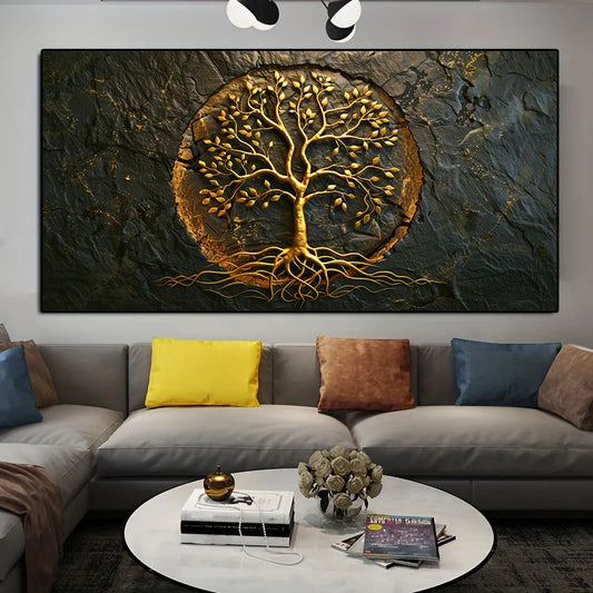 Abstract Golden Tree of Life Canvas Wall Art | Frameless Print Canvas Wall Art Peaceful Pleasures Health and Wellness ZLH4995 20x40cm No Frame