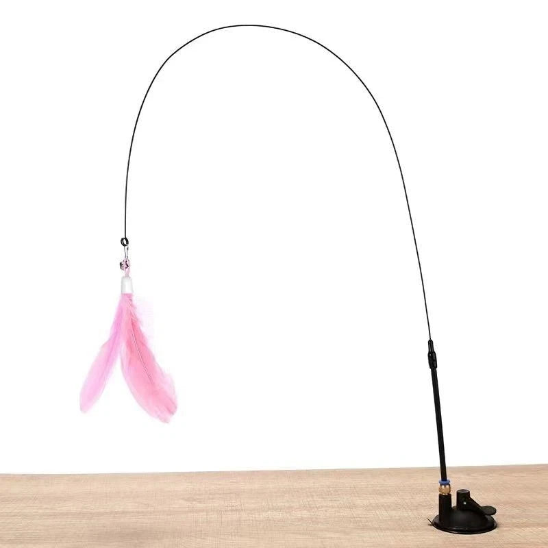 Hands-Free Suction Cup Cat Feather Wand Interactive Toy