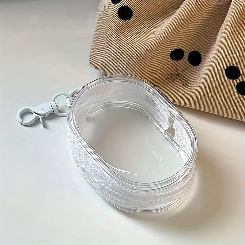 1/2pcs Portable Mini Clear Zipper Storage Bag Space-Saving Organizer for Earphones Chargers Versatile with Handy Keychain Loop Peaceful Pleasures Health and Wellness White