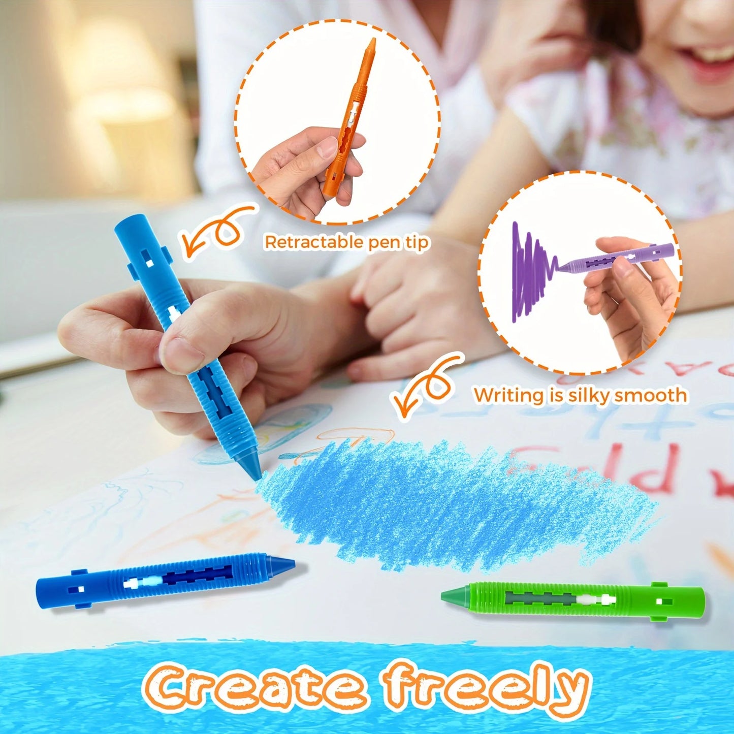 Washable Bath Crayons for Kids – 6-Color Bathtub Art Set