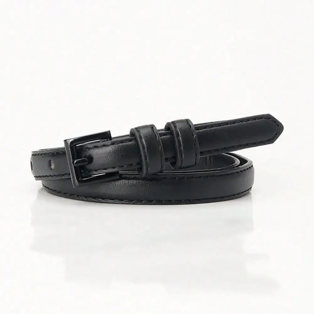 Women's Skinny Black PU Leather Belt – Slim Jeans Belt