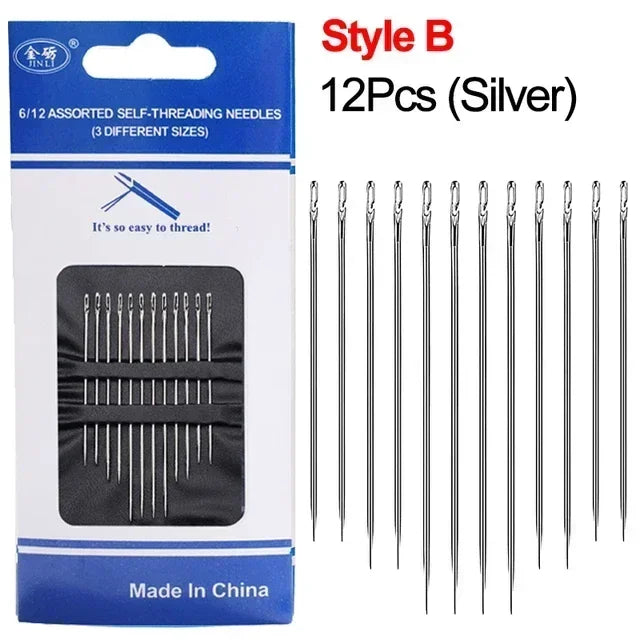Self-Threading Stainless Steel Sewing Needles Kit – 12pc Set