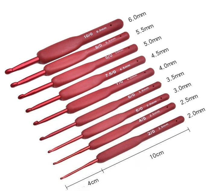 9pcs Red Crochet Hook Silicone Handle Aluminum Hand Knitting Needles Crocheting Weave Crafts Hooks 2/2.5/3/3.5/4/4.5/5/5.5/6mm Peaceful Pleasures Health and Wellness 9pcs