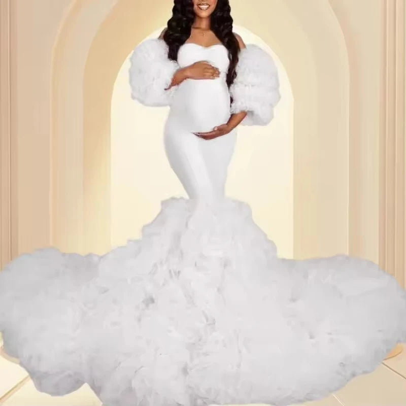 Hot Maternity Dresses Photoshoot Tulle Maxi Gown Baby Shower Ruffles Платье Для Беременных Ropa Платье Вечернее Peaceful Pleasures Health and Wellness