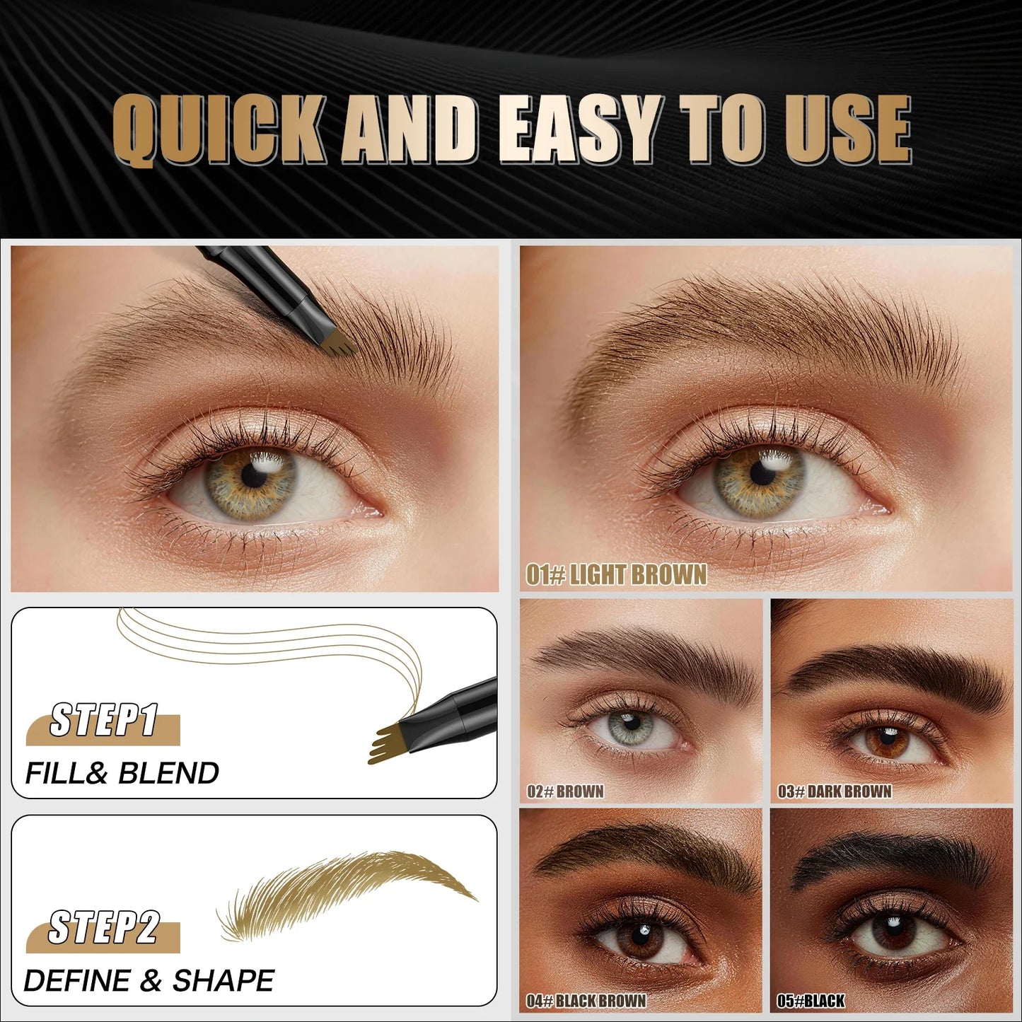 QIC 4-Point Microblading Eyebrow Pen – 5 Colors, Waterproof