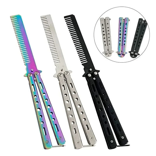 Foldable Comb Stainless Steel Practice Training Butterfly Knife Comb Beard Moustache Brushe Salon Hairdressing Styling Tool Peaceful Pleasures Health and Wellness