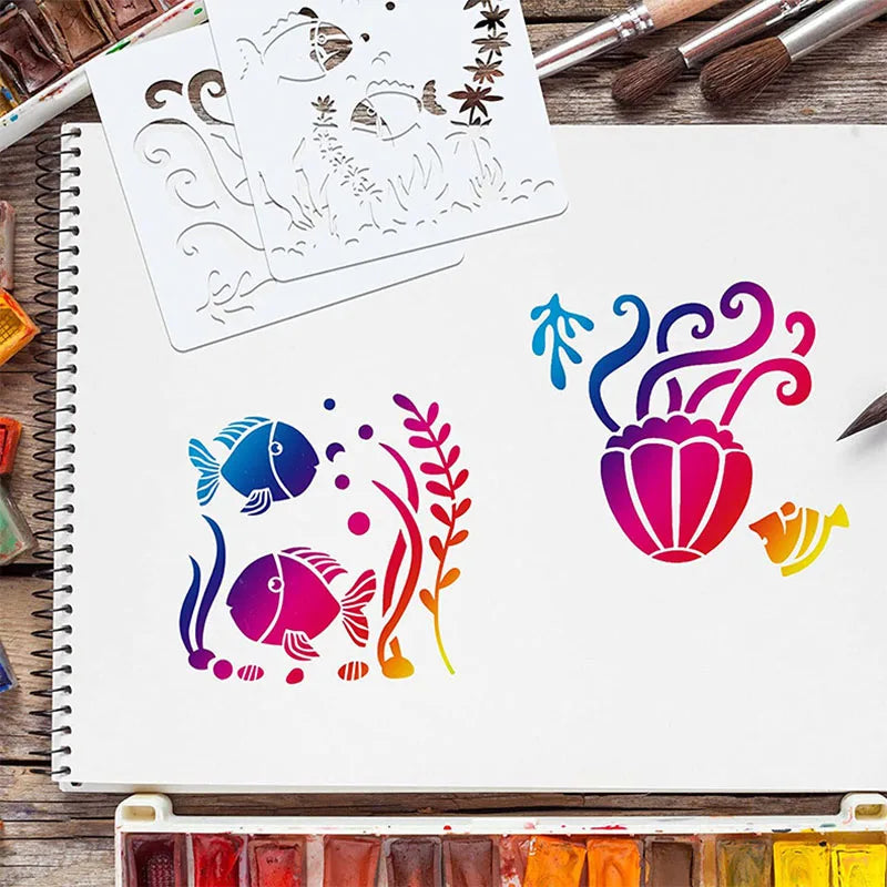 Reusable Sea Ocean Creatures Painting Stencils Kids Drawing Boards