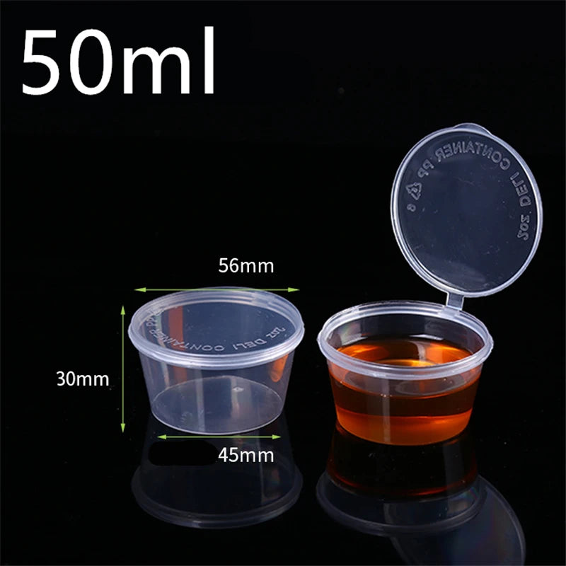 50-Pack BPA-Free Plastic Sauce Cups with Lids | 30ml 50ml 100ml