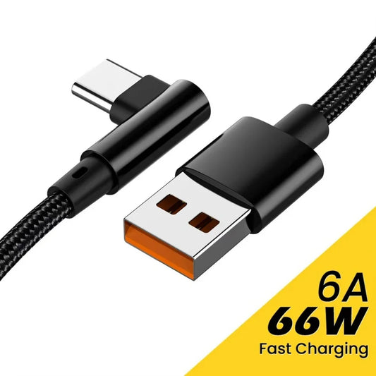 66W USB-A to USB-C Fast Charging Cable | 90° Nylon Braided USB-C Charging Cable Peaceful Pleasures Health and Wellness