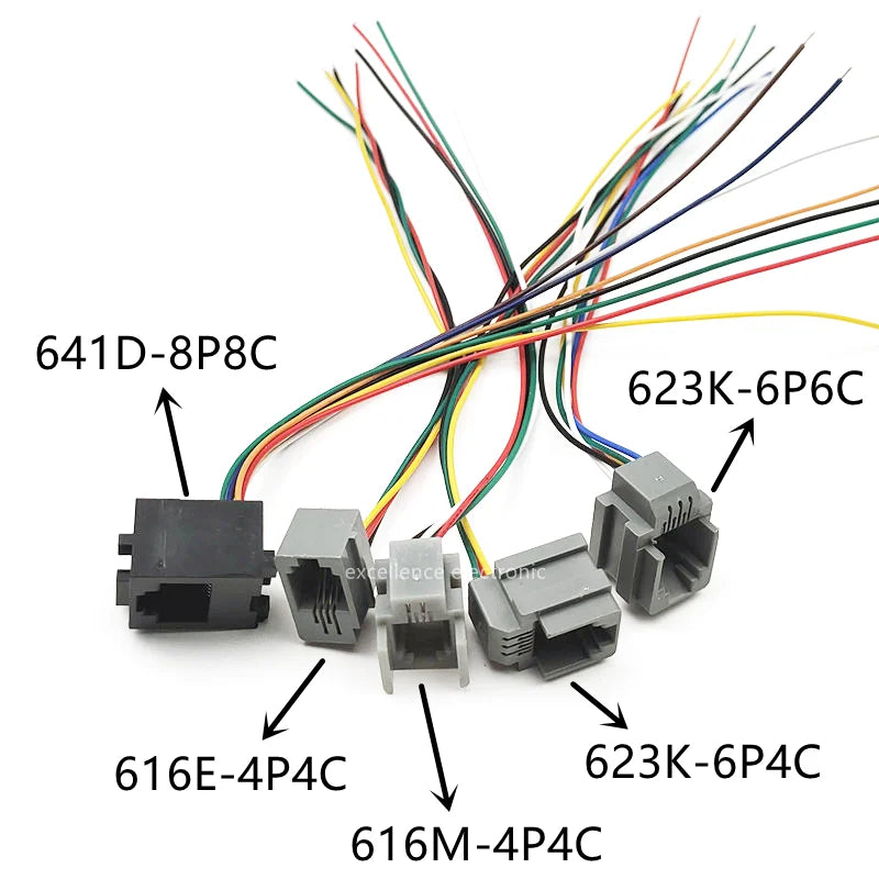 5PCS 616E 623k 616M 641D RJ11\RJ12\RJ45 Female Socket for Internet Phone With Cable 15cm Peaceful Pleasures Health and Wellness