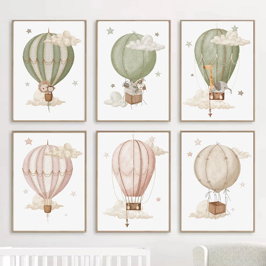 Kids Nursery Watercolor Canvas Wall Art | Monkey Lion Balloon Print Canvas Wall Art Print Peaceful Pleasures Health and Wellness