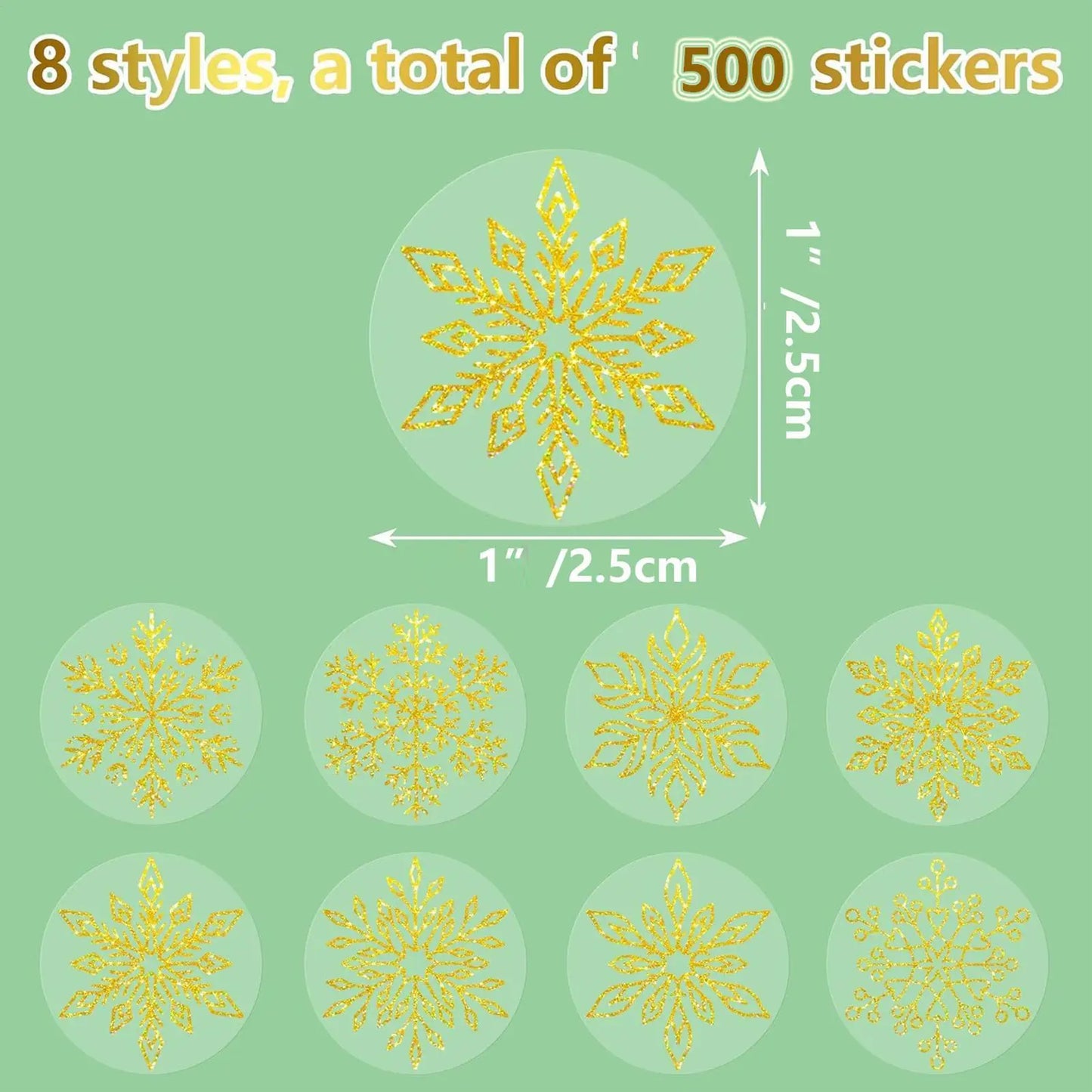 Snowflake Stickers Roll 500 Pieces Round Self-Adhesive Transparent Christmas Labels Scrapbook Decal Roll Party Favor Decor For Peaceful Pleasures Health and Wellness