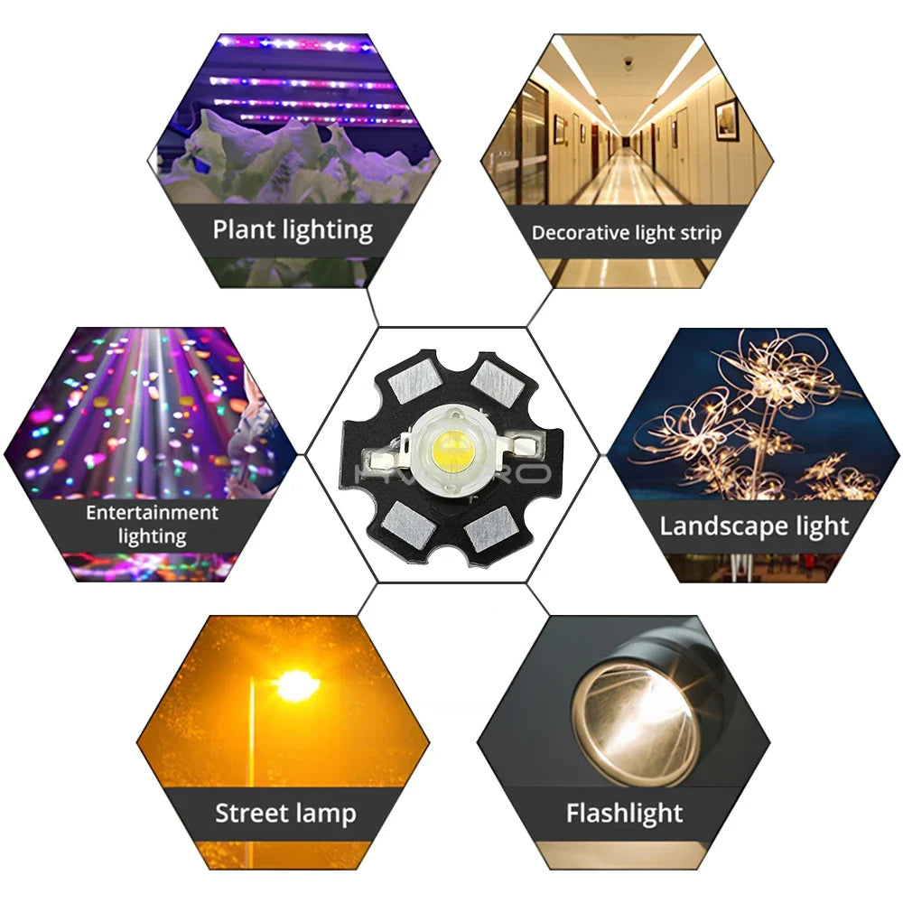 1W High Power LED Chips Warm White 20mm Star PCB | 10/50/100 Pack