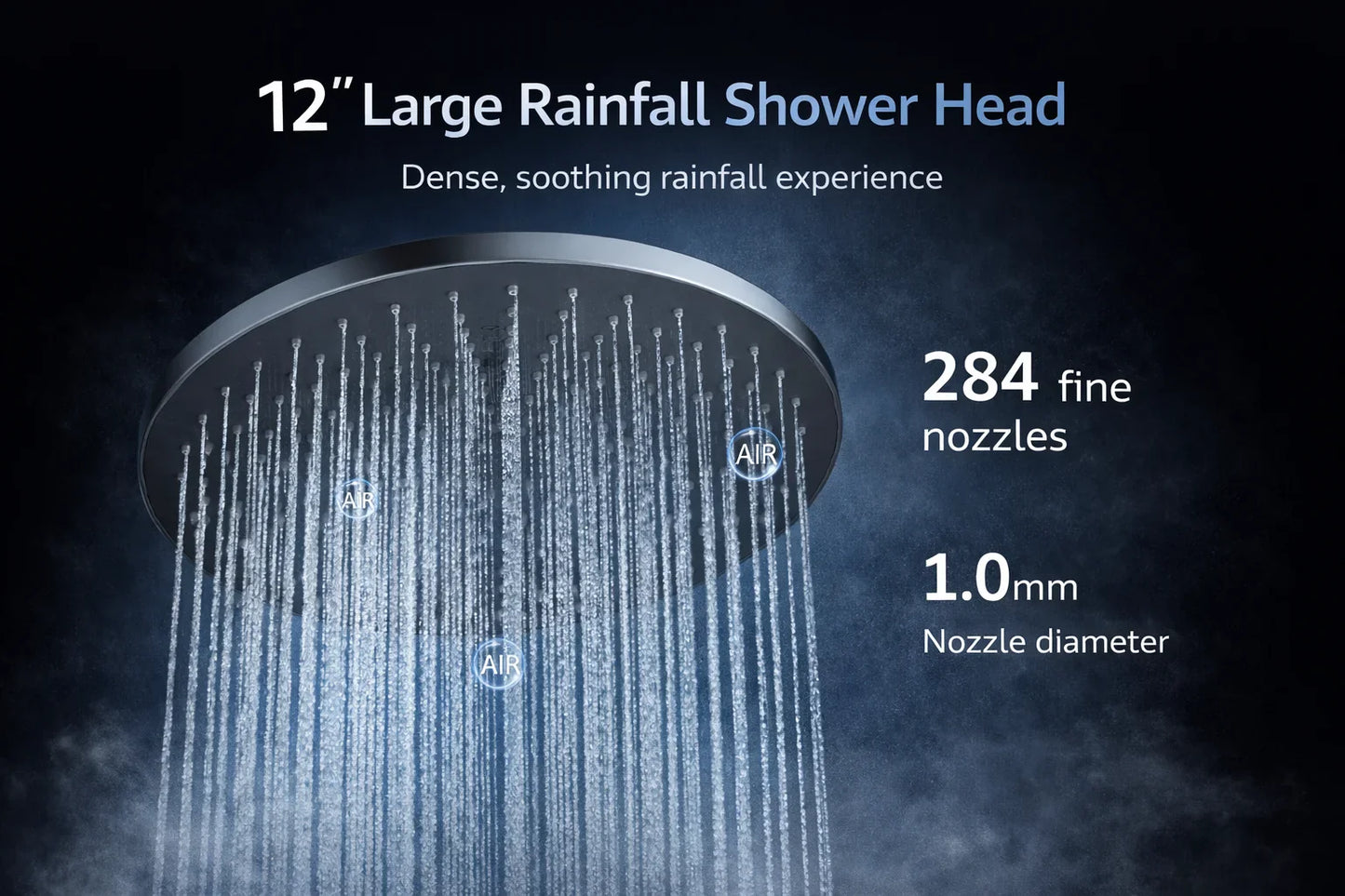 12-Inch Rainfall Shower Head – Air-Pressurized Water Saving Spa