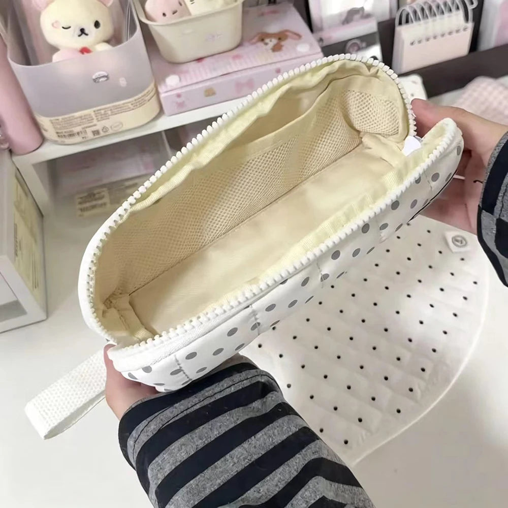 Korean White Polka Dot Pencil Case Ins Minimalist Student Portable
