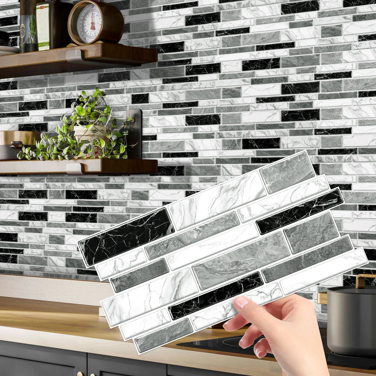 Crystal Film Marble Tile Wall Sticker, Waterproof and Oil-resistant Kitchen Bathroom Wall Decal, Self-adhesive Home Decor Peaceful Pleasures Health and Wellness XY-HTP-06 12x24.6cmx12pcs
