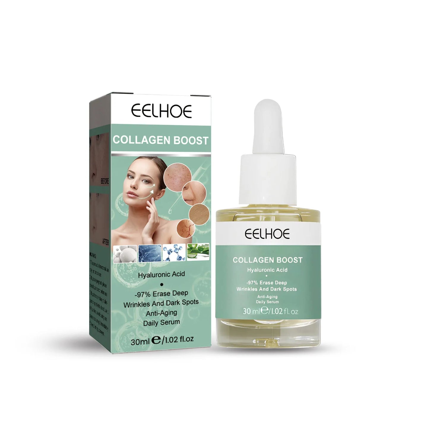 EELHOE Collagen Wrinkle Remover Serum for Anti-Aging Peaceful Pleasures Health and Wellness 30ml boxed