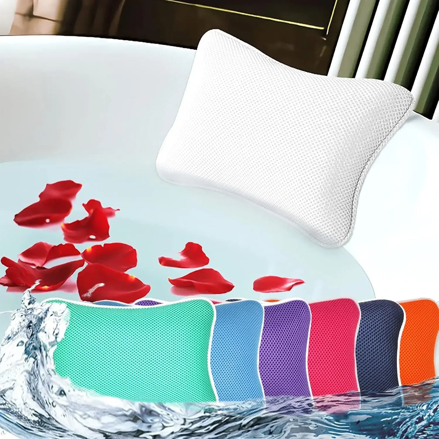 Non-Slip Bath Pillow with Breathable Mesh, Head & Neck Support, Machine Washable, 2 Suction Cups Peaceful Pleasures Health and Wellness United States