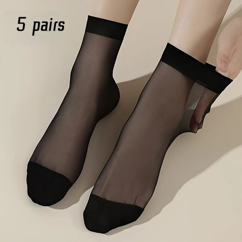 5 Pairs Women Transparent Ankle Socks Ultra Thin Breathable Nylon Sheer Short Socks Elastic Summer Casual Daily Wear Peaceful Pleasures Health and Wellness Black One Size