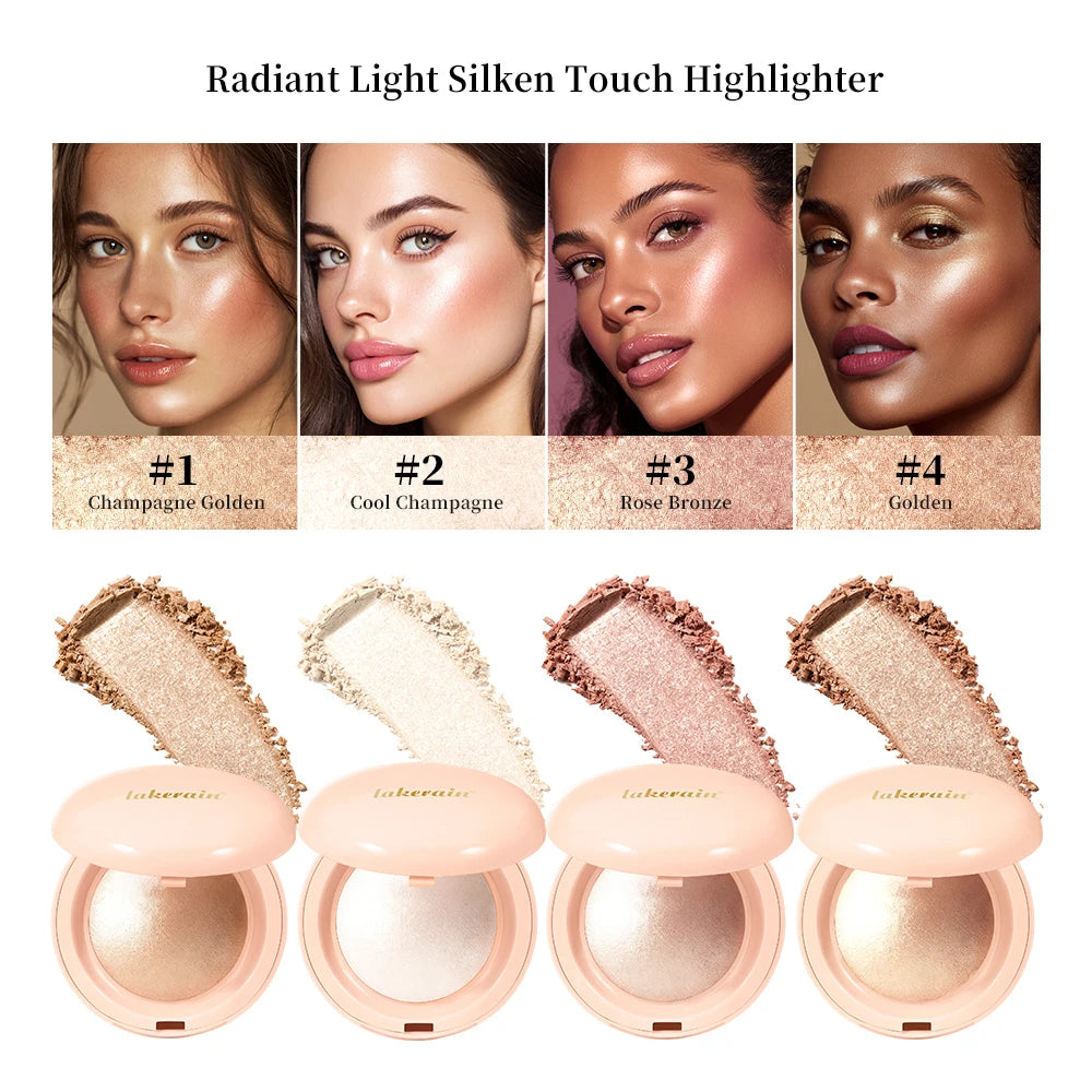 Face Highlighter Powder Instant Silky Skin Glow Long Lasting Waterproof Baked Shimmer Illuminator Makeup Contouring Glitter Peaceful Pleasures Health and Wellness 4pcs