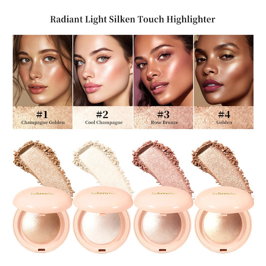 LongLasting Waterproof Face Highlighter Powder Instant Silky Skin Glow Baked Shimmer Illuminator Makeup Contouring Glitter Peaceful Pleasures Health and Wellness 4pcs