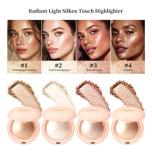 Baked Shimmer Highlighter Powder – Waterproof Glow, 4 Shades Baked Highlighter Powder Oasis Select 4pcs